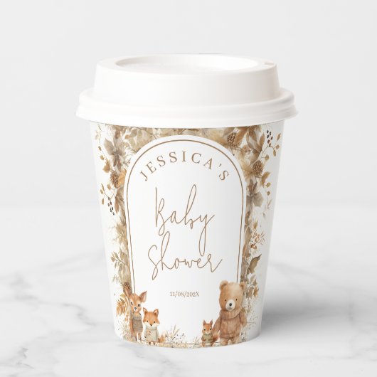 ボホアーチ秋ウッドランドアニマルズベビーシャワー 紙コップ (正面)
