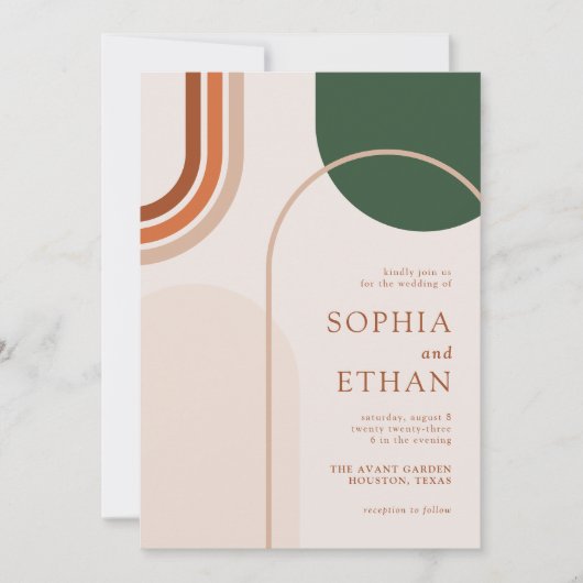 ボホアーチ結婚式招待状テラコタラストベージュ 招待状 (正面)