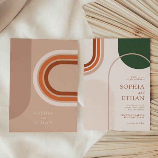 ボホアーチ結婚式招待状テラコタラストベージュ 招待状