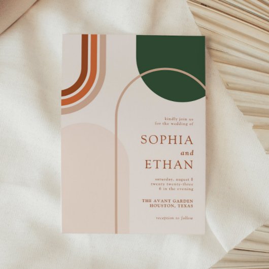 ボホアーチ結婚式招待状テラコタラストベージュ 招待状