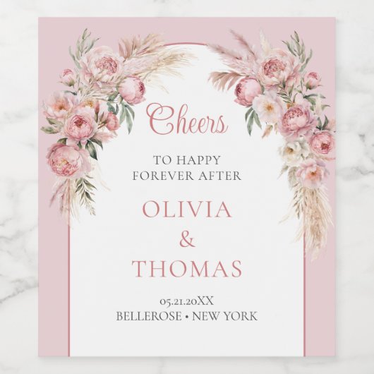 ボホアーチ赤面プアニスパンパスグラスユーカリ ワインラベル (シングルラベル)