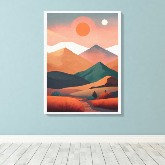 ボホアートミニマルな風景の山 キャンバスプリント (インサイチュ (ウッドフロア))