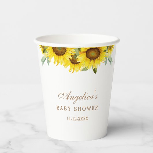 ボホイエローサンフラワーベビーガールシャワー紙カップ 紙コップ (裏面)