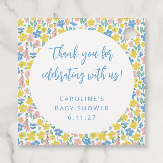 ボホイエローディティフローラカスタムベビーシャワー感謝してい フェイバータグ (裏面)