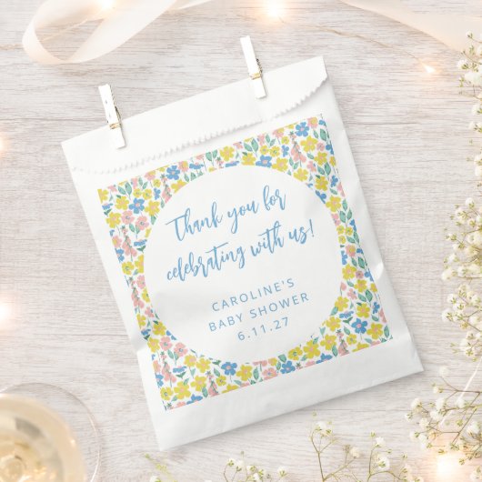 ボホイエローディティフローラカスタムベビーシャワー感謝してい フェイバーバッグ (クリップ留めされた状態)