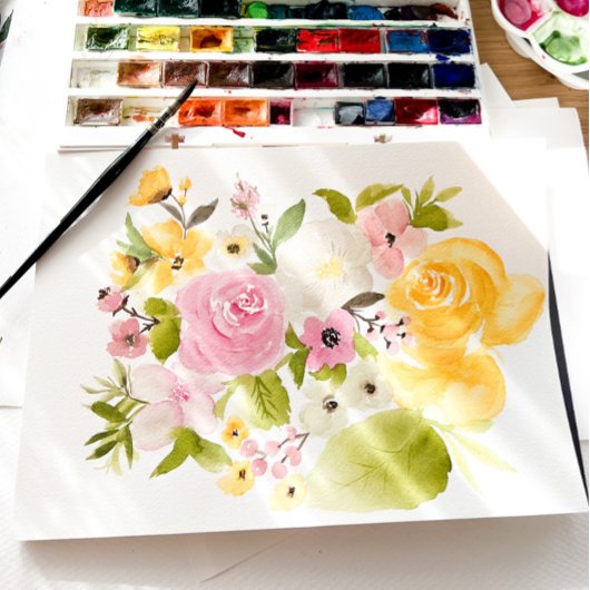 ボホイエローピンクフローラアーチシックブライダルシャワー 招待状