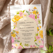 ボホイエローピンクフローラアーチシックブライダルシャワー 招待状