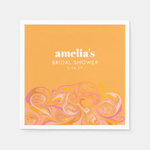 ボホイエローピンクマーブルカスタムブライダルシャワー名 スタンダードカクテルナプキン