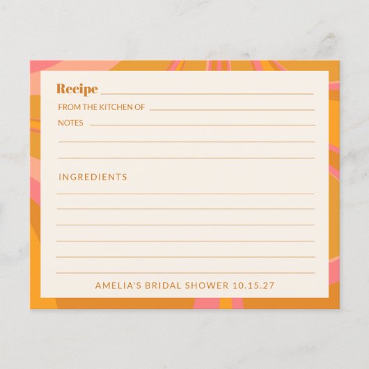 ボホイエローピンクマーブルブライダルシャワーレシピカード (正面)