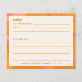 ボホイエローピンクマーブルブライダルシャワーレシピカード