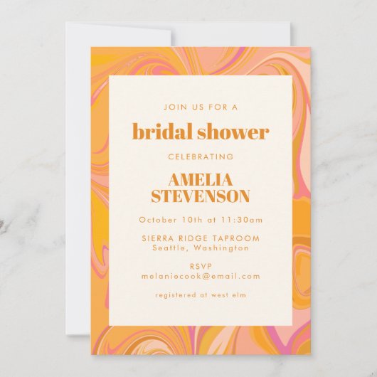 ボホイエローピンクマーブルユニークブライダルシャワー 招待状 (正面)