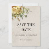 ボホイエローフローラヴィンテージウェディング日付を保存 セーブザデート (正面)