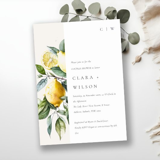 ボホイエローミニマルレモンガーデンカップルシャワー 招待状