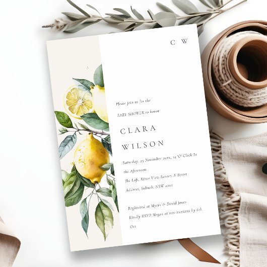 ボホイエローレミニマルモンガーデンベビーシャワー 招待状