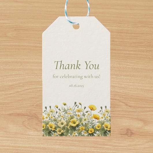 ボホイエローワイルドフラワーオリーブカスタムありがとう ギフトタグ