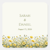 ボホイエローワイルドフラワーオリーブ名前をカスタムする スクエアシール (正面)