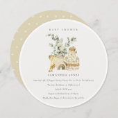 ボホイエロー子供部屋葉ベビーシャワー招待状 サンキューカード (正面/裏面)