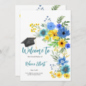 ボホイエロー&ブルーフローラ卒業招待状 招待状 (正面/裏面)