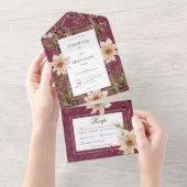 ボホウィンターグリーナリー大枝バーガンディディディナー オールインワン招待状 (貼ってはがせる)