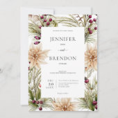 ボホウィンターグリーンリーブローズホワイト 招待状 (正面)