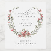 ボホウィンターグリーンリーレッドフローラ100誕生日 ワインラベル (シングルラベル)