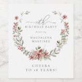 ボホウィンターグリーンリーレッドフローラ18誕生日 ワインラベル (シングルラベル)