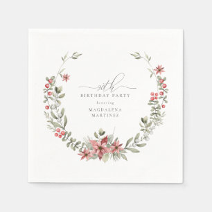 ボホウィンターグリーンリーレッドフローラ90誕生日 スタンダードカクテルナプキン