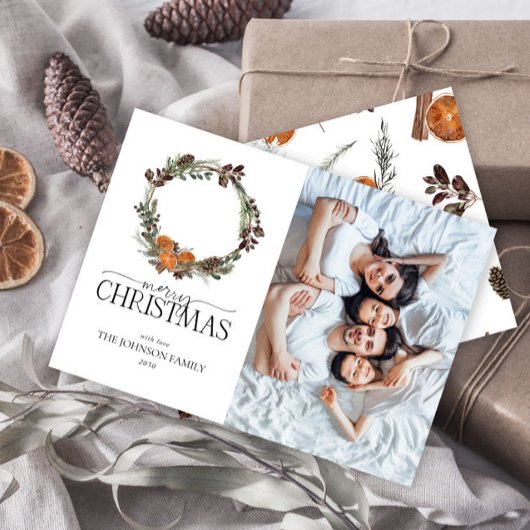 ボホウィンターシトラスリースフォトホリデーカード シーズンカード