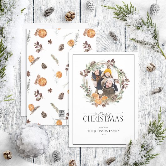 ボホウィンターシトラスリースメリークリスマスフォトホー シーズンカード