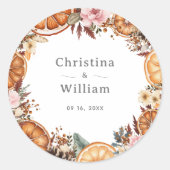 ボホウィンターホリデーボタニカル結婚ズステッカー ラウンドシール (正面)
