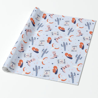 ボホウェスタンのクリスマス – 青 ラッピングペーパー