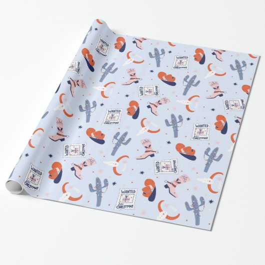 ボホウェスタンのクリスマス – 青 ラッピングペーパー (アンロールド)