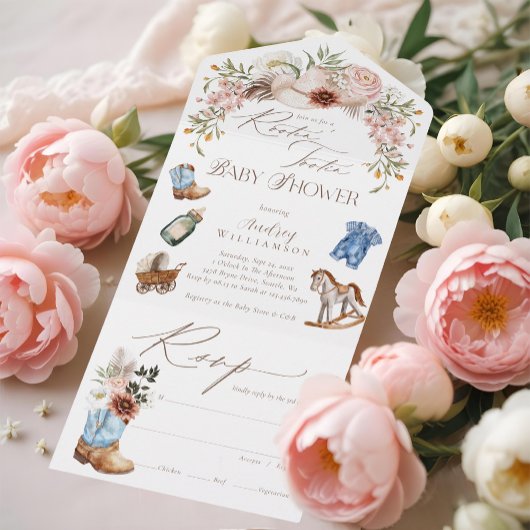 ボホウェスタンの水の色の小さなカウボーイベビーブシャワー オールインワン招待状