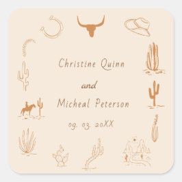 ボホウエスタンカウボーイイラストレーション結婚ズ スクエアシール