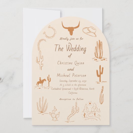 ボホウエスタンカウボーイイラストレーション結婚ズ 招待状 (正面)