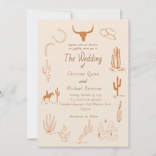 ボホウエスタンカウボーイイラストレーション結婚ズ 招待状 (正面)