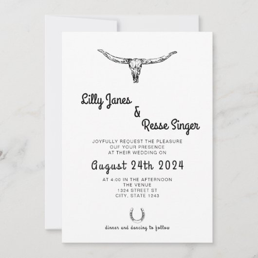 ボホウエスタンカウー素朴スカル結婚ズ 招待状 (正面)