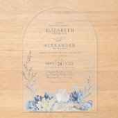 ボホウォーエレガントトカラーコーラルビーチ結婚式アーチ アクリル招待状 (正面)