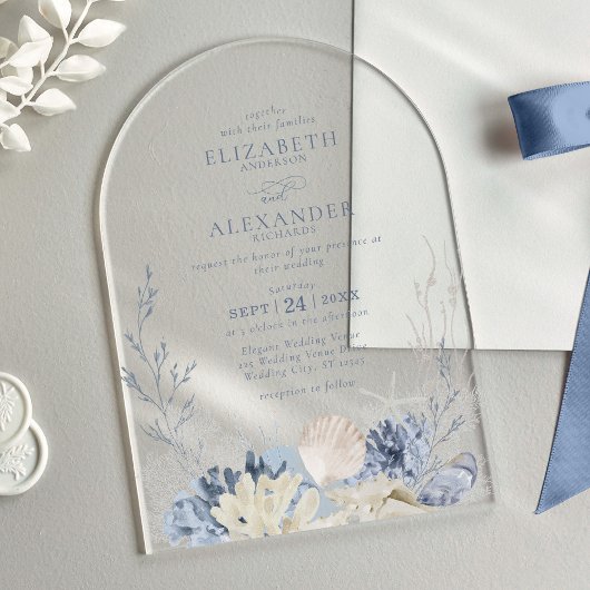 ボホウォーエレガントトカラーコーラルビーチ結婚式アーチ アクリル招待状