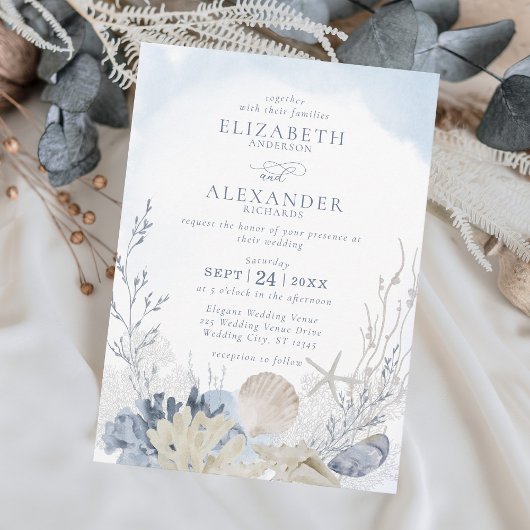 ボホウォーエレガントトカラーサンゴビーチ結婚式 招待状