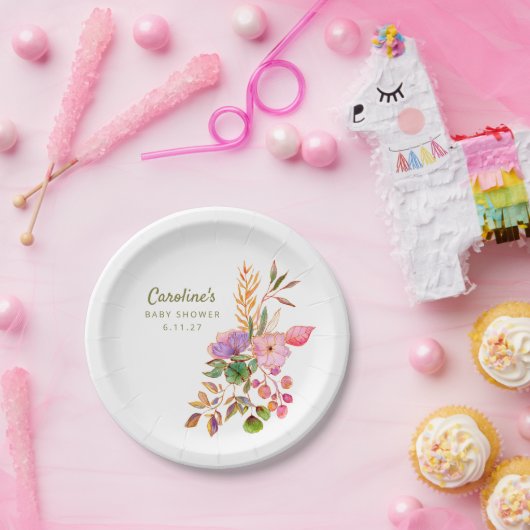 ボホウォーカラフルトカラーフローラベビーシャワーカスタム ペーパープレート (パーティー)