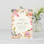 ボホウォータカラーフローラワイルドフラワーブライダルシャワー 招待状 (スタンド正面)