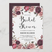 ボホウォータカラー秋ブルゴーニュフローラブライダルシャワー 招待状 (正面/裏面)