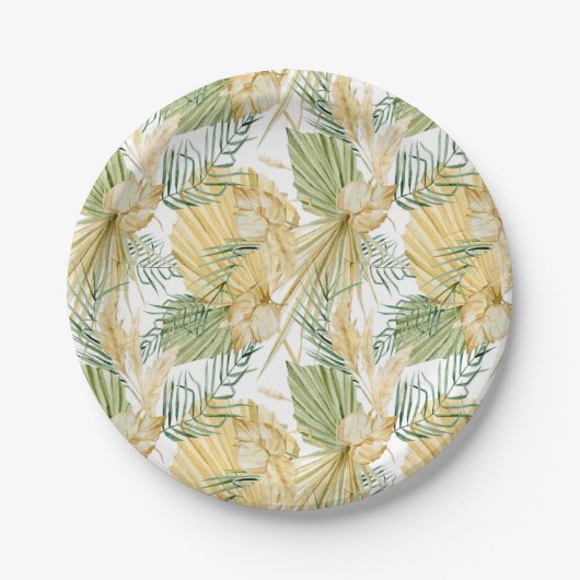 ボホウォーターの色の乾燥パーム葉のパターン熱帯 ペーパープレート (正面)