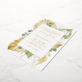 ボホウォーターの色の乾燥パーム離れの夏の結婚もの 箔招待状 (回転した状態)