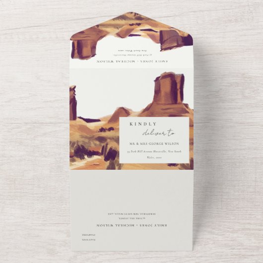 ボホウォーターの色の砂漠の風景の結婚式の招待 オールインワン招待状 (外側)