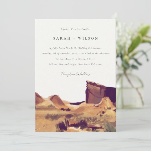 ボホウォーターの色の砂漠の風景の結婚式の招待 サンキューカード (スタンド正面)