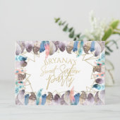 ボホウォーターの色の羽金ゴールド甘い16招待状 招待状 (スタンド正面)