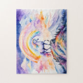 ボホウォーターの色Raの下の魔法のユニコーン白熱［赤熱］光を放つ ジグソーパズル (縦)