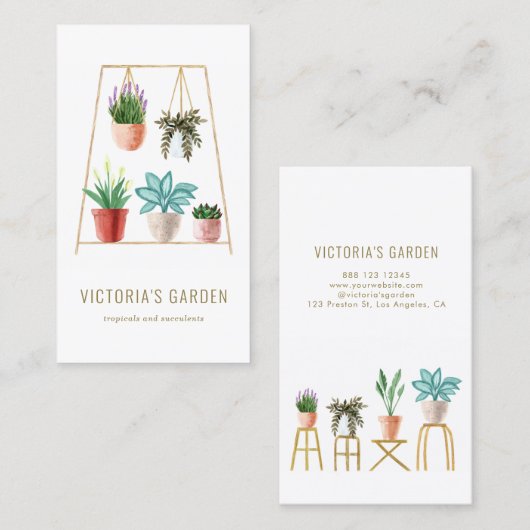 ボホウォーターカラーぶら下がったズハウスプラント子供部屋 名刺 (正面/裏面)
